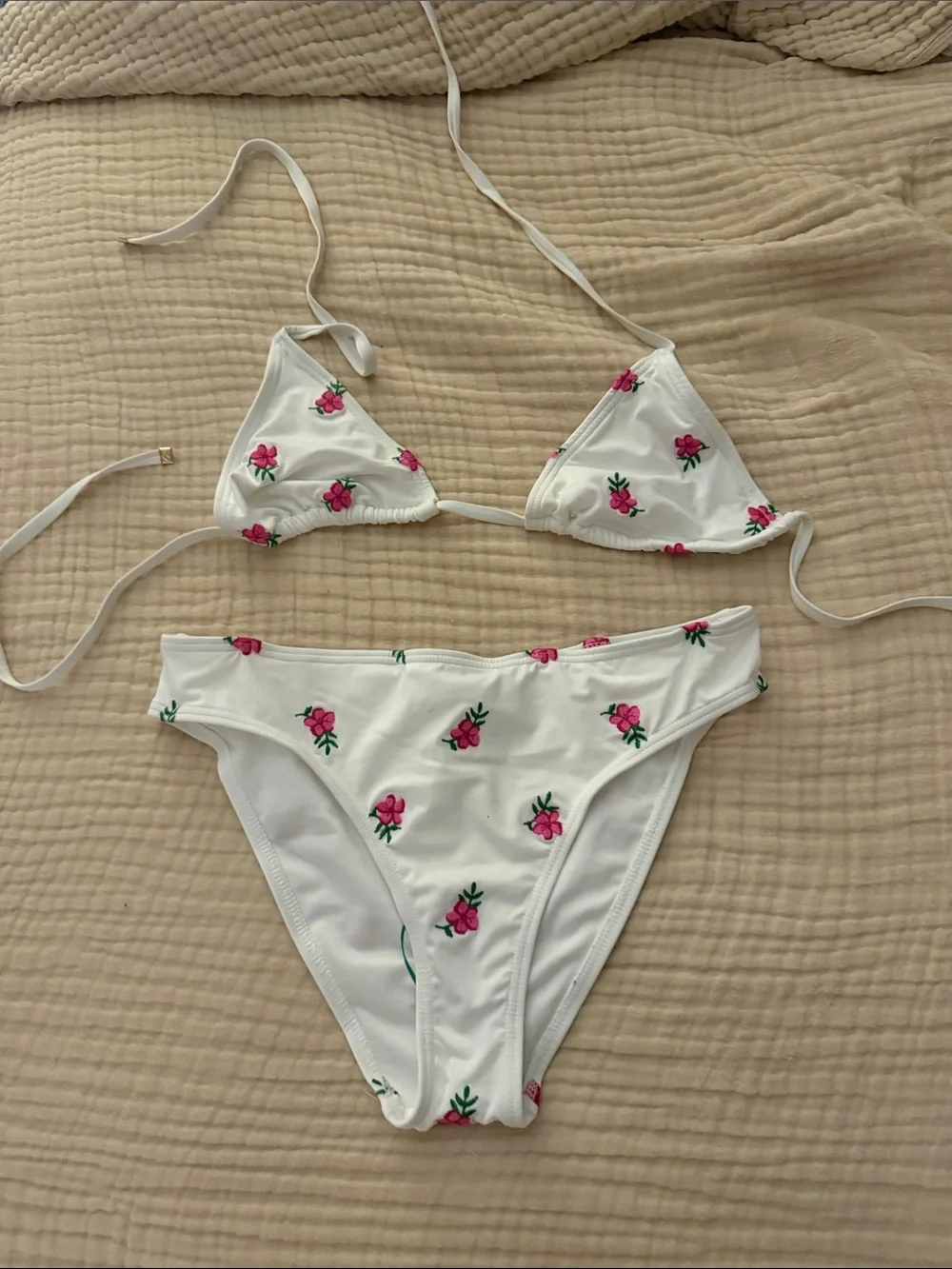 kate spade White Bikini with Pink Floral Embroidery